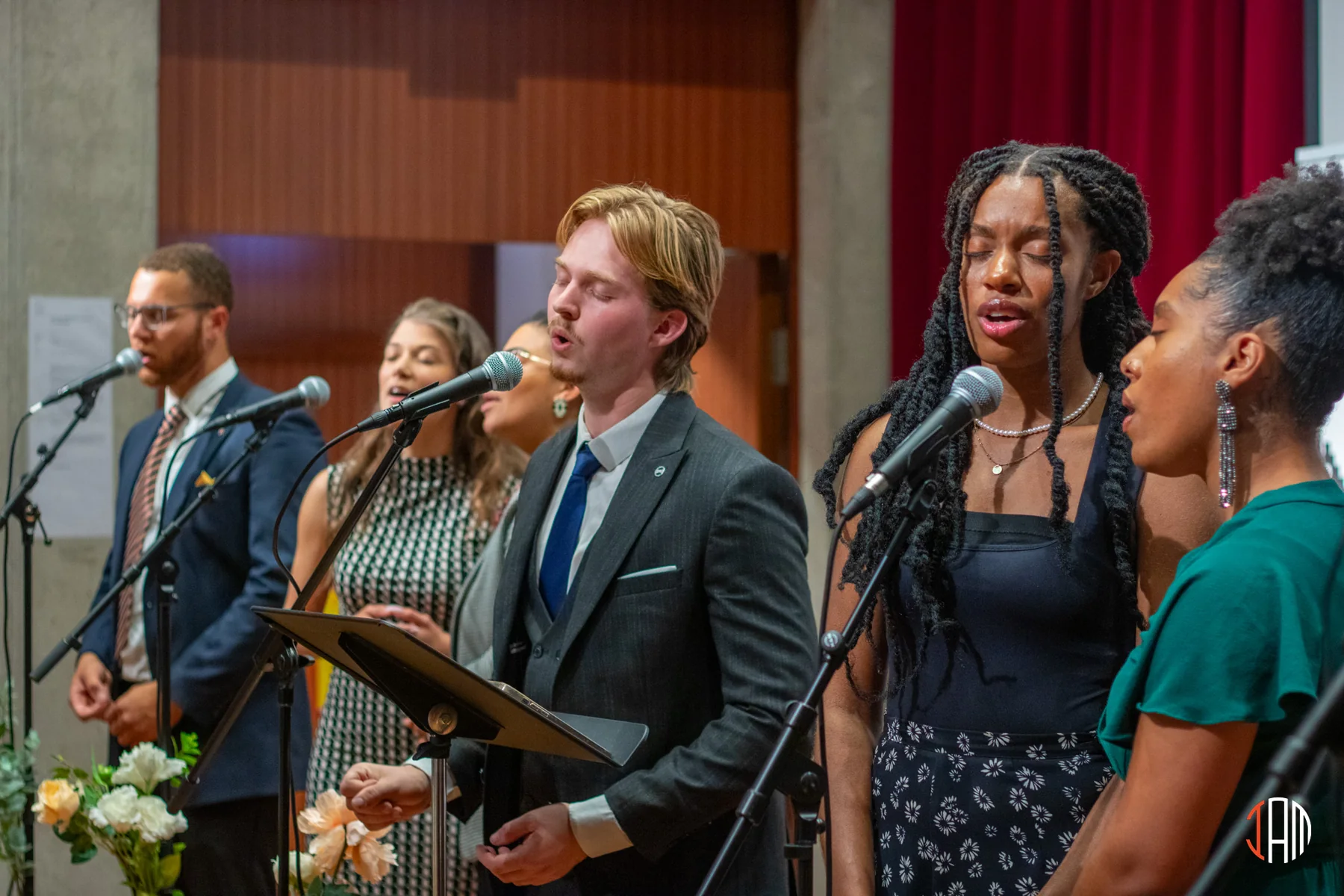 Singers leading worship together at church